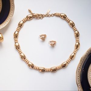 Vintage chunky gold necklace w/ earrings gift set